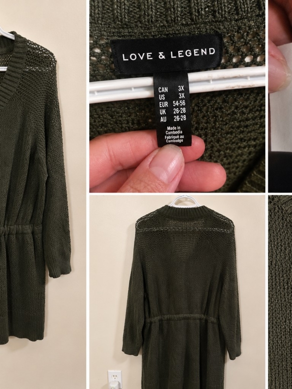 Love & Legend Olive Open-Knit Drawstring Waist Dress